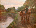 Horses pulling canal boat at Thourotte, France painting by Joseph-Félix Bouchor at Vannes Museum of Beaux Arts. Vannes, France.
