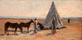 Camping in Egypt desert painting by Joseph-Félix Bouchor at Vannes Museum of Beaux Arts. Vannes, France.