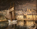 Port of Vannes with white ship painting by Jean Frelaut at Vannes Museum of Beaux Arts. Vannes, France