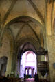 Quadripartite vaulting above nave inside St. Vincent Cathedral. St Malo, France.