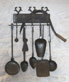Iron cooking utensils in kitchen at Jacques Cartier Manor House Museum. St Malo, France.