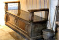 Carved chest with seating arms in Common Room at Jacques Cartier Manor House Museum. St Malo, France.