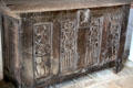 Wedding chest with two carvings of a man & woman in Common Room at Jacques Cartier Manor House Museum. St Malo, France.