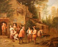 Scene in courtyard of an Inn painting by Pierre Angilis at Museum of Fine Arts of Rennes. Rennes, France.