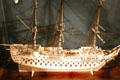 Model of three masted sailing warship at Dieppe Castle Museum. Dieppe, France.