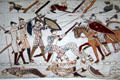 Video images of Bayeux Tapestry scenes at its Museum. Bayeaux, France.
