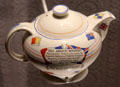 War against Hitlerism ceramic teapot made to exchange for aluminum teapots needed for war effort at Caen Memorial. Caen, France.