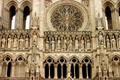 Rose window & double galleries on west front of Amiens Cathedral. Amiens, France.