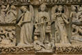 Angels weighing souls on Last Judgment carving of Amiens Cathedral. Amiens, France.