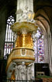 Baroque pulpit of marble & gilded with female figures representing the three theological virtues: Faith, Hope & Charity at Amiens Cathedral. Amiens, France