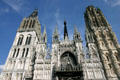 Towers & spires of western facade of Rouen Cathedral. Rouen, France