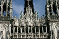 Late Gothic details of western facade of Rouen Cathedral. Rouen, France.