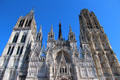 Towers & spires of western facade of Rouen Cathedral. Rouen, France.