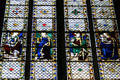 Stained glass windows by Guillaume Barbe of St Margaret, St. Mary Magdalene, St. Nicholas & Virgin & Child at Rouen Cathedral. Rouen, France