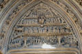 Last judgment carving on St Maclou church. Rouen, France.