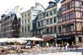 Half-timbered heritage buildings around market. Rouen, France.