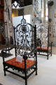 Two wrought iron armchairs from France or Spain at Wrought Iron Museum. Rouen, France.