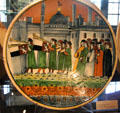 Earthenware plate with procession painting from Sienna, Italy at Rouen Ceramic Museum. Rouen, France.