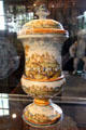 Earthenware pot with cover with town scene from Castelli, Italy at Rouen Ceramic Museum. Rouen, France.