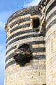Detail of black & lighter horizontal stripes of tower of Angers Chateau. Angers, France.