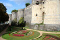 Towers & garden of Angers Chateau. Angers, France.