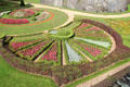 Looking down on formal garden in moat of Angers Chateau. Angers, France.