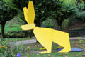 Modern style sculpted rabbit in gardens of Angers Chateau. Angers, France.