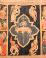 The Slain lamb with symbols of Evangelists from Apocalypse Tapestry at Angers Chateau. Angers, France.