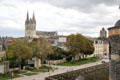 St. Maurice of Angers Cathedral spires seen from Angers Chateau. Angers, France.