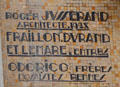 Plaque crediting architect Roger Jusserand & mosaic designer Isidore Odorico et al on La Maison Bleue. Angers, France.