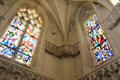 Stained glass windows of life of St. Louis in St. Hubert's Chapel at Chateau Royal of Amboise. Amboise, France.