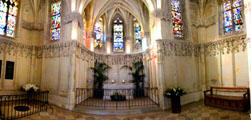 Panorama of burial place of Leonardo Da Vinci in St. Hubert's Chapel at Chateau Royal of Amboise. Amboise, France.
