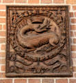Wooden panel with carving of salamander, emblem of François I in Council Chamber in Royal Lodge at Chateau Royal of Amboise. Amboise, France.