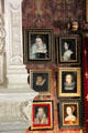 Sample of portraits from large collection, often of historical figures, Biencourt Salon in at Château d'Azay-le-Rideau. Azay-le-Rideau, France.