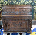 Carved oak chest with domed lid from France in Queen's chamber at Blois Chateau. Blois, France.