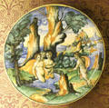 Diane & Actaeon myth painted on Italian faience platter from Urbino at Blois Chateau. Blois, France.