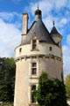 Facade details of Marques Tower at Chenonceau Chateau. Chenonceau, France.