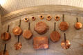 Copper pots in kitchen at Chenonceau Chateau. Chenonceau, France.