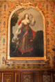 Portrait of Laura Vittoria Mancini owner of Chenonceau in 17thC dressed as Diana the Huntress in François I drawing room at Chenonceau Chateau. Chenonceau, France.