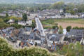 View of town of Chinon & bridge over Vienne River from Château de Chinon. Chinon, France.