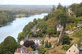View west of Chinon town & Vienne River from Château de Chinon. Chinon, France.