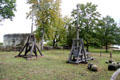Scale replicas of bricole & trebuchet throwing machines at Château de Chinon. Chinon, France.