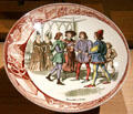Joan of Arc at Chinon meeting Charles VII porcelain plate By Sarreguemines Factory in Royal Lodgings museum at Château de Chinon. Chinon, France.