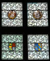 Windows with painted scenes & crests at Chaumont-Sur-Loire. France.