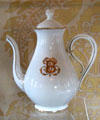 Porcelain coffee pot with monogram of Broglie family by Lavoine of Paris at Chaumont-Sur-Loire. France.