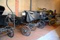 Horse-drawn Vis-à-vis, Landau & Omnibus carriage collection in stables at Chaumont-Sur-Loire. France.
