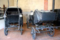 Duc & Vis-à-vis horse-drawn carriages in stables at Chaumont-Sur-Loire. France.