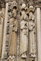 Saints carved surrounding doorway at Chartres Cathedral. Chartres, France.