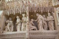 Christ forgiving adulteress & curing blind man on carved choir screen at Chartres Cathedral. Chartres, France.
