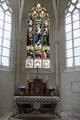 Stained glass window over alter in Chapel Ste. Anne d'Usse at Chateau D'Ussé. Ussé, France.